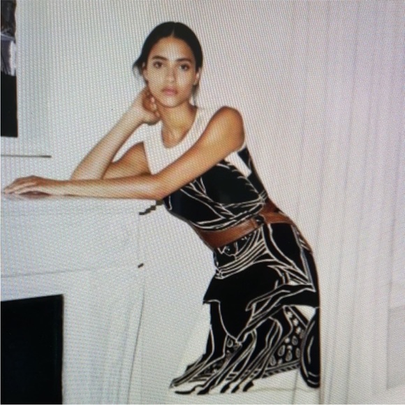 New White and Navy Horse-Belt -accent Midi dress | size S - Picture 8 of 8